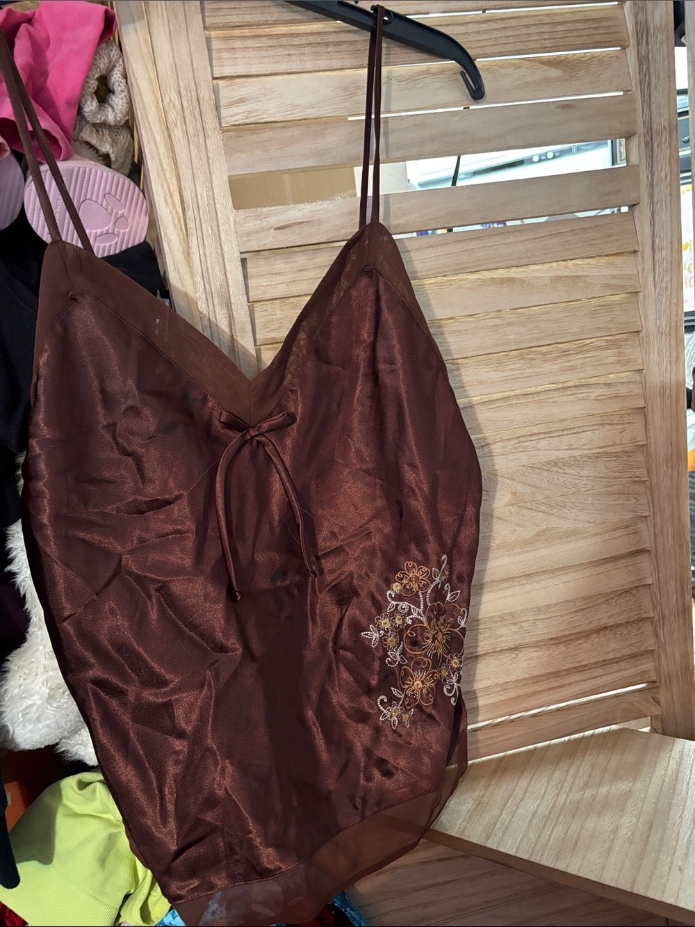 Secret Treasures Brown Satin Floral-Embroidered Cami Medium NWT